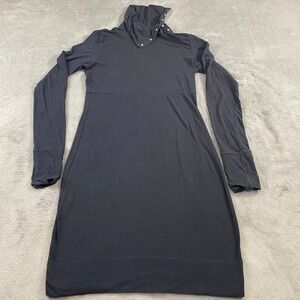 DIANE von FURSTENBERG Black Turtle‎ Neck Button Detail Long Sleeve Midi Dress L